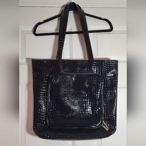 Unlisted Black Faux Leather Croc Embossed Large Shoulder Bag
